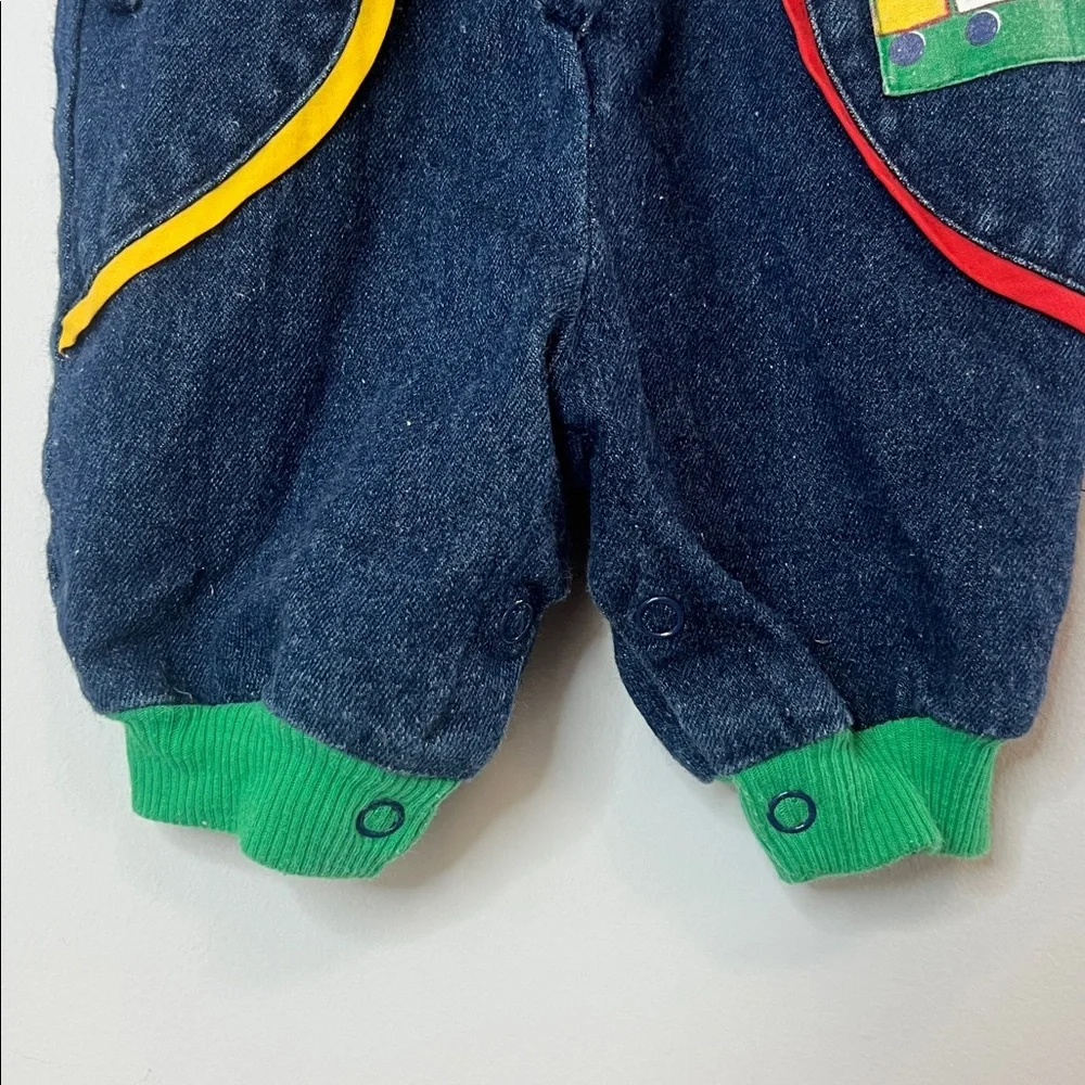 Vintage 1980'2 1990's Kids Blue‎ Denim Jumpsuit Yellow Red Green Baby 0-3 Months